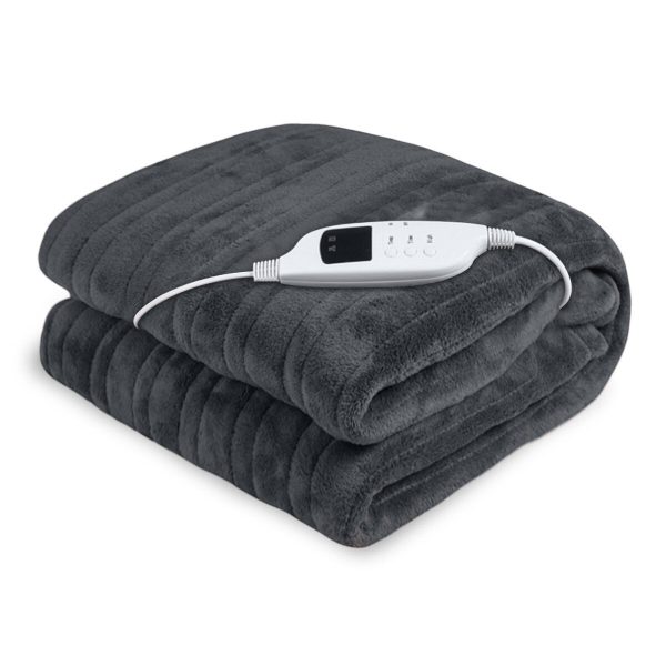 Laura Hill Heated Electric Blanket Throw Rug Coral Warm Fleece – Grey