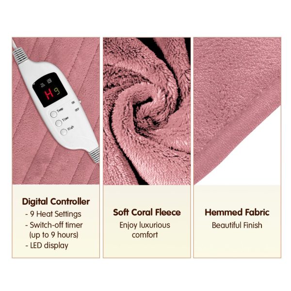 Laura Hill Heated Electric Blanket Throw Rug Coral Warm Fleece – Pink